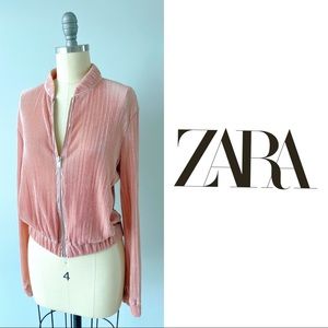 ZARA Metallic Rose Light Zip-Up Sweater